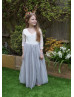 Ivory Lace Gray Tulle Cheap Flower Girl Dress